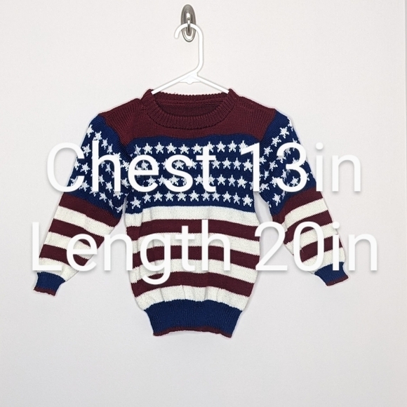 The Maine Mad Hatter Handmade Knit USA Patriotic Flag Sweater 5 - Picture 3 of 5